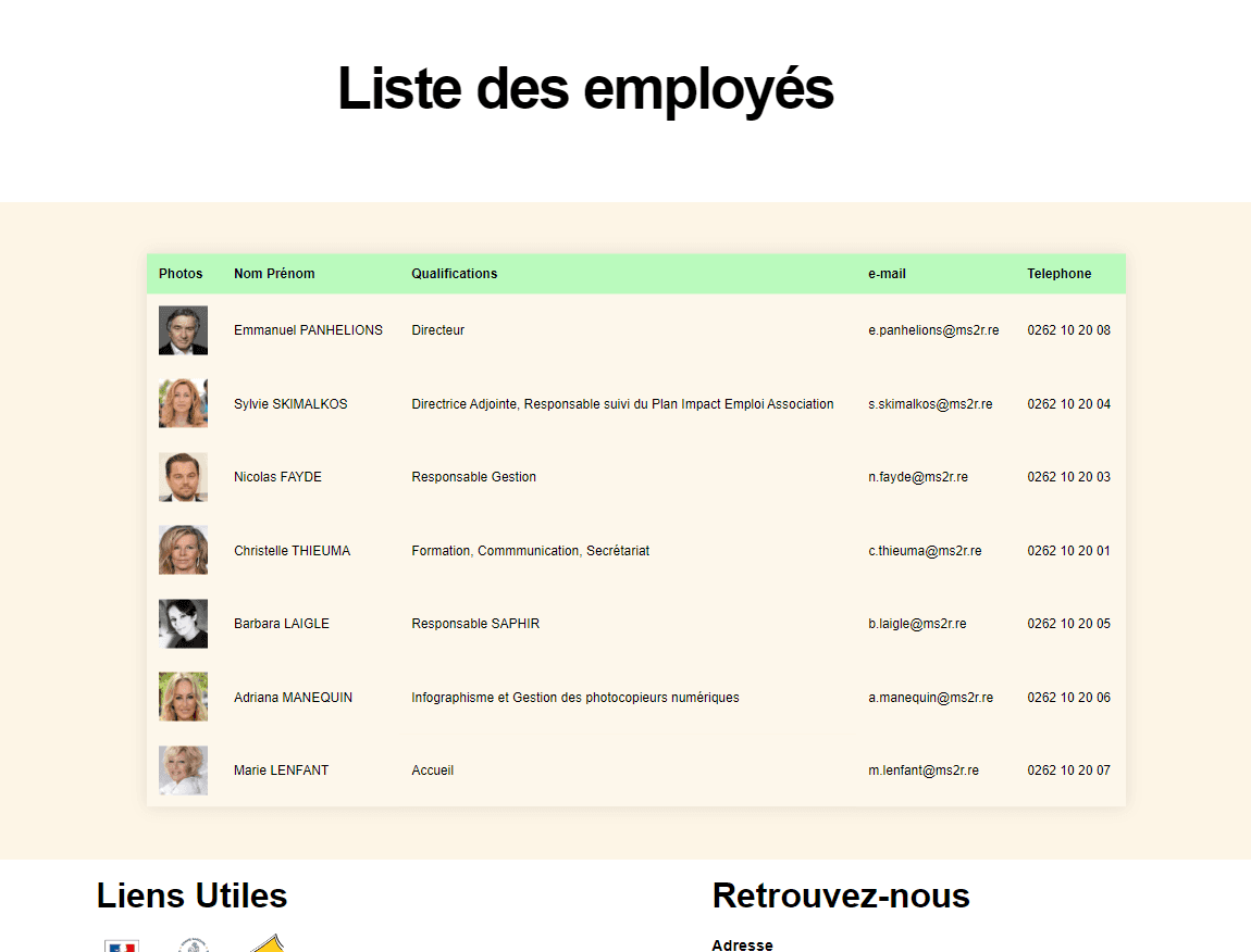 Interface du projet Gestion de la présence en ligne MS2R réalisé par Toma Barret